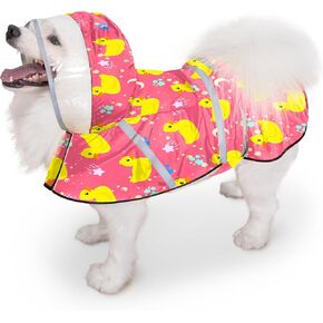 Dog Raincoat, Adjustable Rain Jacket with Hooded Double Layer for Large Medium Small Dogs Puppies, Lightweight Waterproof Rain Coat Poncho with Reflective Stripe Duck Pink,S in Kuwait