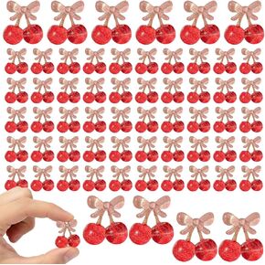 60 قطعة من الكرز الراتنج اللامع مع كبوشن على شكل فيونكة، حوالي 2.54 سم من الزينة المسطحة باللون الأحمر والوردي كاواي للحرف اليدوية اليدوية، وإكسسوارات الشعر، والفك، وديكورات عيد الحب in Kuwait