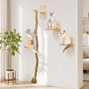 Cat Wall Shelves with 2 x 60 Inch Climbing Rope, Wall Mounted Cat Tree with Scratching Post Kitten Rope Ladder with Jumping Platform Wall Steps for Playing and Rest in Kuwait