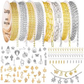 Zplontya 8 Rolls Necklace Chains for Jewelry Making 330PCS Include 26FT Gold & Silver Chains, Jump Rings, Clasps, Charms Pendants, Chains Connectors for DIY Permanent Bracelet & Jewelry Making in Kuwait