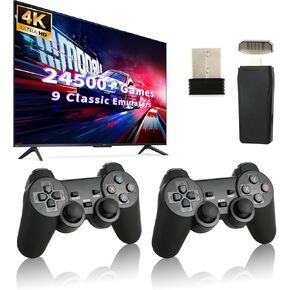 وحدة تحكم ألعاب ريترو، وحدة تحكم ألعاب ريترو لاسلكية، 9 محاكيات مدمجة، مخرج HDMI 4K، ثنائي 2.4 جيجا هرتز، 24500 لعبة مدمجة، ألعاب فيديو التوصيل والتشغيل، أسود داكن in Kuwait