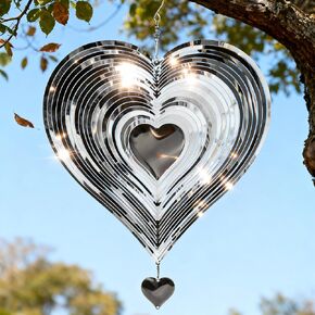 Stainless Steel Wind Spinner Garden Decor, Valentine's Day Gifts for Women, Gifts for Grandma and Mom, 3D Heart 12-Inch Hanging Yard Spinner for Outdoor & Indoor Metal Decoration, 1 Pack in Kuwait