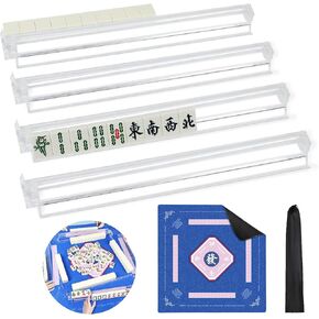 American Mahjong Game Accessories Set Mahjong Table Mat 31.5" x 31.5" with 4 Clear Mahjong Racks with Pushers Non-Slip Portable Mat with Carry Bag in Kuwait