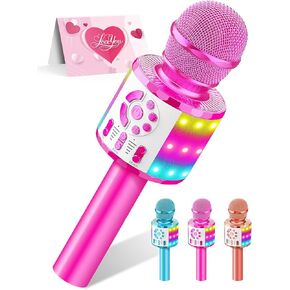 Kids Karaoke Bluetooth Microphone Toys for Girls Microphone Karaoke Machine with LED Light, Birthday Gift for Girls Boys 3 4 5 6 7 8 9 10 11 12 Year Old Kids Toys in Saudi Arabia