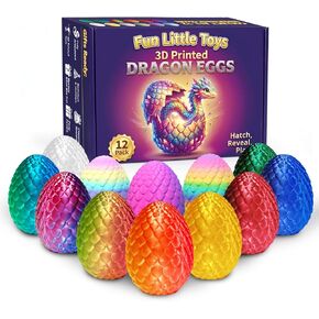 FUN LITTLE TOYS 12 Pack 3D Printed Dragon Eggs with Articulated Dragons, 12 No-Duplicate Colors, Non-Candy Easter Egg Hunt Fillers, Basket Stuffers, Party Favors & Classroom Prizes for Kids in Saudi Arabia
