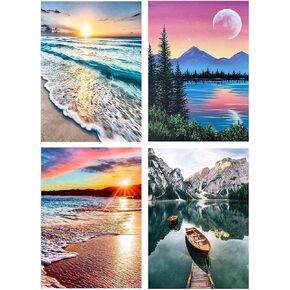 Paint By Numbers for Adults - DIY Adult Paint by Number Kits Pack On Canvas Sunset Beach Painting by Numbers for Beginners,Acrylic Paint Boat On Mountains Lake Crafts for Home Decor (11.8x15.8inch) in Kuwait