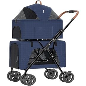 Pet Strollers Pet Stroller Lightweight Folding Double-layer Pet Stroller Doggy Pet Detachable Separate Cat Cage Cart Pet Stroller Medium(Blue) in Kuwait