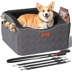 مقعد سيارة للكلاب الصغيرة والمتوسطة الحجم، مقعد معزز للكلاب بارتفاع 6 بوصات مع تثبيت أمان ISOFIX، غطاء قابل للغسل وإسفنج ذو ذاكرة عالي الكثافة، قابل للحمل للاستخدام الأمامي/الخلفي/صندوق السيارة في المنزل في الهواء الطلق (أسود داكن) in Kuwait