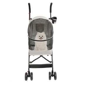 4 Wheels Pet Stroller, Foldable Dog Cat Jogger Stroller with Waterproof Cover, Cup Holder, Pet Strolling Cart for Medium Small Dogs Cats (Gray) in Saudi Arabia