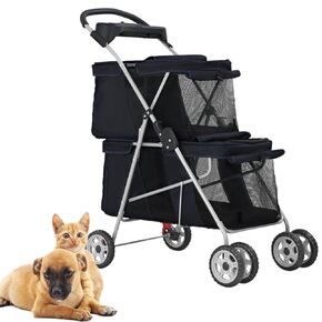 Dog Stroller Pet Stroller for Small and Medium Pets Cat Jogger Waterproof Pet Carriers with Soft Pad Lightweight Foldable Carriers for Easy Travel, Black in Saudi Arabia