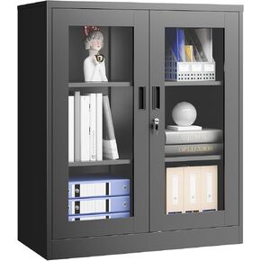 65" Glass Display Cabinet with 3-Color LED Light, Display Case with 4 Tempered Glass Doors and Shelves, Metal Frame Curio Storage Cabinet for Collectibles, Figures, Awards, Book, Toy (Black) in Saudi Arabia