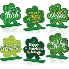 6 قطع ديكورات يوم القديس باتريك للطاولة قطعة مركزية خشبية لتزيين طاولة عيد القديس باتريك السعيد، زخارف شامروك خضراء أيرلندية لسطح الطاولة لحفلة القديس باتريك وديكور المكتب المنزلي in Kuwait