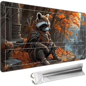 MTG Playmat with Magic Zone 24 x 14in Includes Storage Bag,TCG Playmat with Soft Surface Premium Non-Slip Rubber Backing Stitched Edges Durable Gaming Mat,Raccoon Knight in Saudi Arabia