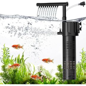 hygger Internal Aquarium Filter, 5-in-1 Submersible Fish Tank Filter, Adjustable Wave Maker & Air Bubbler, Quiet Turtle Tank Filter for 5-15 Gallon Freshwater Saltwater, 80GPH, 5W in Kuwait