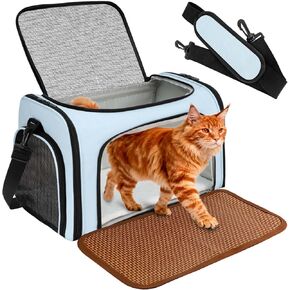 حاملة الكلاب للقطط - حاملة قطط ناعمة الجوانب مع وسادة قطيفة وبساط تبريد، سحاب سهل التحميل بأربعة جوانب وتهوية شبكية ثلاثية الجوانب، حاملة الحيوانات الأليفة معتمدة من شركة الطيران للقطط/الكلاب حتى وزن 20 رطلاً، أزرق in Kuwait