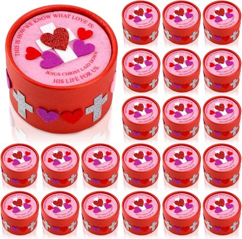 Eersida 24 Pcs Inspirational Valentine Prayer Box Craft Kit Religious Crafts Valentine's Day DIY Handmade Box for Sunday Art Activities in Saudi Arabia