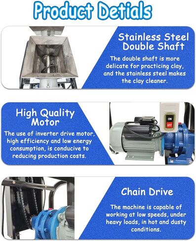 Banfluxion Clay Mixer Pug Mill Extruder 330lb/h 1500W, 110V/220V Stainless Steel Ceramic Machine with 2.4" Outlet for Pottery, Ceramic & Polymer in Kuwait