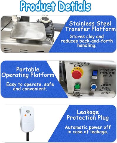 Banfluxion 220V Vacuum Pug Mill with Roller Conveyor, Stainless Steel Dual Shaft Clay Extruder & Mixer, 880 lb/h Capacity, 2.36" Outlet, w/Mud Table & Wheels for Professional Ceramics Studio in Kuwait