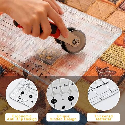 مسطرة خياطة اللحف المشقوقة 17-3/4 بوصة × 22 بوصة - مسطرة خياطة اللحف الأكريليك مقاس XL لقص القماش، خياطة اللحف ذات الذراع الطويلة، شريط دقيق وقالب خياطة مرقع in Kuwait