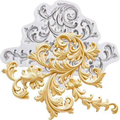 Baroque Scroll Relief Flower Silicone Mold Curlicues Scroll Lace Polymer Clay Molds for DIY Crafts Epoxy Resin Casting Air Dry Polymer Clay Plaster Jewelry Making in Saudi Arabia