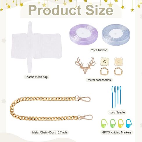 WEBEEDY Plastic Canvas Mesh Bag Kit DIY Knitting Purse Making Set with Plastic Canvas Sheets, Ribbons, Chains, Gold Decor, and Instruction, Complete Mesh Bag Making Kit for Unique Gift in Saudi Arabia