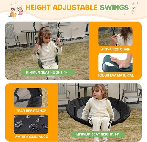 700 lbs Swing Set Outdoor for Kids with Saucer Swing and Belt Swing, Metal Swingset with 3" Frame Stand and Adjustable Rope, Heavy Duty 8FT Sets for Backyard Playground, Ages 3+ in Saudi Arabia