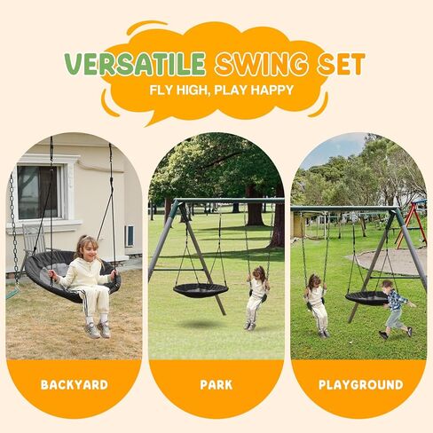 700 lbs Swing Set Outdoor for Kids with Saucer Swing and Belt Swing, Metal Swingset with 3" Frame Stand and Adjustable Rope, Heavy Duty 8FT Sets for Backyard Playground, Ages 3+ in Saudi Arabia