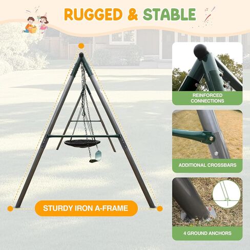 700 lbs Swing Set Outdoor for Kids with Saucer Swing and Belt Swing, Metal Swingset with 3" Frame Stand and Adjustable Rope, Heavy Duty 8FT Sets for Backyard Playground, Ages 3+ in Saudi Arabia