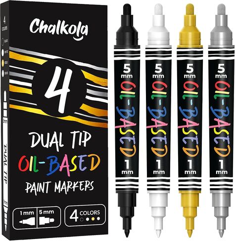 قلم طلاء أسود زيتي من تشالكولا 5 (4 رؤوس مزدوجة، 15 مم جامبو) - أقلام طلاء زيتية للمعادن والنسيج والزجاج والصخور وإطارات السيارات والأثاث والأسطح الخشبية والبلاستيكية - مقاومة للماء ودائمة in Kuwait