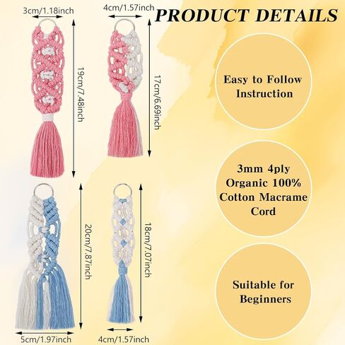 ACRNIGHEET 8 Set Macrame Keychain Kit Two Color Mix Boho Macrame Keychain for Adults Beginners Macrame and Knotting Craft Supplies with Instruction for Car Key Purse Phone Wallet Bag Charm in Saudi Arabia