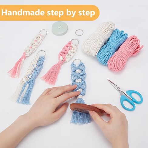 ACRNIGHEET 8 Set Macrame Keychain Kit Two Color Mix Boho Macrame Keychain for Adults Beginners Macrame and Knotting Craft Supplies with Instruction for Car Key Purse Phone Wallet Bag Charm in Saudi Arabia