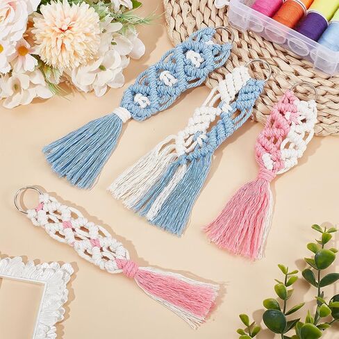 ACRNIGHEET 8 Set Macrame Keychain Kit Two Color Mix Boho Macrame Keychain for Adults Beginners Macrame and Knotting Craft Supplies with Instruction for Car Key Purse Phone Wallet Bag Charm in Saudi Arabia