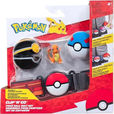 مجموعة أحزمة Jazwares Pokemon Charmander Clip 'N' Go - مجسم معركة تشارماندر مقاس 2 بوصة مع حزام Clip 'N' Go بالإضافة إلى ملحقات كرة Ultra and Lure in Kuwait