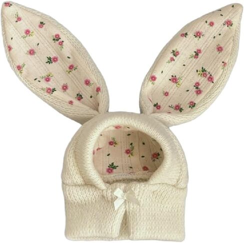 Rabbit Quiet Ears for Dogs & Cats - Knitted Dog Hats with Noise Protection & Warmth - Winter Hat & Head Wrap - Bunny Costume (Pink, Medium) in Saudi Arabia
