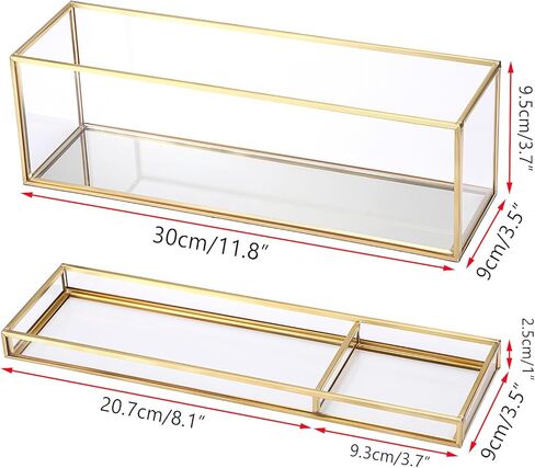 JUXYES Glass Nail Polish Set Storage Box with Tray and Lid, Double Tiers Personal Storage Box Organizer with Mirrored Bottom for Nail Polish Tweezer Manicure Tools Nail Art Accessories Tools Supplies in Saudi Arabia