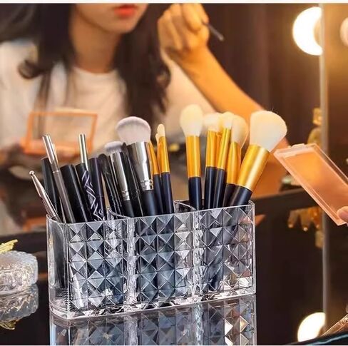 3 Compartment Cosmetic Acrylic Brushes Storage,Makeup Brush Holder Organizer for Makeup Brushes,Eyebrow Pencils,Lipsticks,Nail Polishes, and More in Saudi Arabia