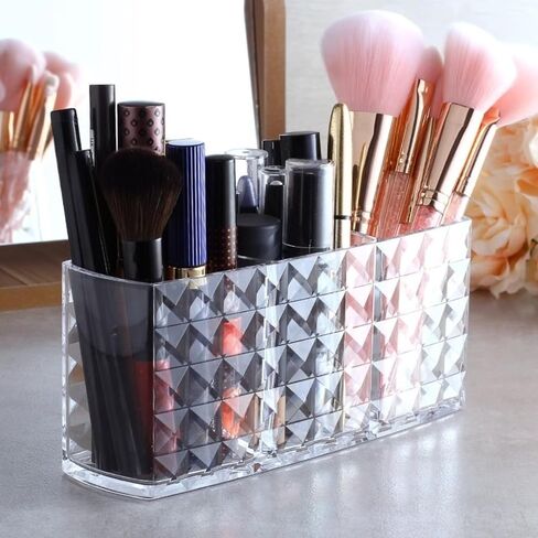 3 Compartment Cosmetic Acrylic Brushes Storage,Makeup Brush Holder Organizer for Makeup Brushes,Eyebrow Pencils,Lipsticks,Nail Polishes, and More in Saudi Arabia