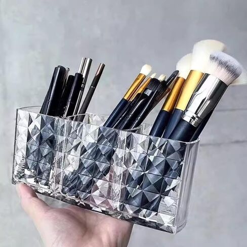 3 Compartment Cosmetic Acrylic Brushes Storage,Makeup Brush Holder Organizer for Makeup Brushes,Eyebrow Pencils,Lipsticks,Nail Polishes, and More in Saudi Arabia