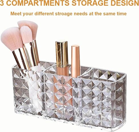 3 Compartment Cosmetic Acrylic Brushes Storage,Makeup Brush Holder Organizer for Makeup Brushes,Eyebrow Pencils,Lipsticks,Nail Polishes, and More in Saudi Arabia
