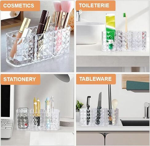 3 Compartment Cosmetic Acrylic Brushes Storage,Makeup Brush Holder Organizer for Makeup Brushes,Eyebrow Pencils,Lipsticks,Nail Polishes, and More in Saudi Arabia