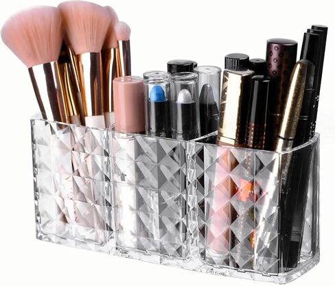 3 Compartment Cosmetic Acrylic Brushes Storage,Makeup Brush Holder Organizer for Makeup Brushes,Eyebrow Pencils,Lipsticks,Nail Polishes, and More in Saudi Arabia