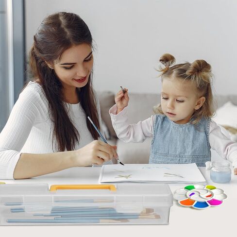 حقيبة فرشاة طلاء من WRENYZK مكونة من قطعتين، حاوية فرشاة طلاء بلاستيكية شفافة بمقبض أصفر، صندوق تخزين أدوات الرسم مع لوحة، منظم إمداد فني عملي للحرفيين الفنانين in Kuwait