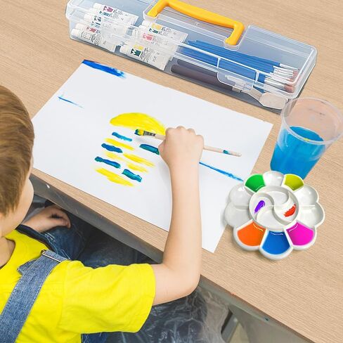 حقيبة فرشاة طلاء من WRENYZK مكونة من قطعتين، حاوية فرشاة طلاء بلاستيكية شفافة بمقبض أصفر، صندوق تخزين أدوات الرسم مع لوحة، منظم إمداد فني عملي للحرفيين الفنانين in Kuwait