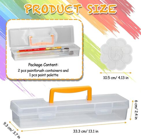 حقيبة فرشاة طلاء من WRENYZK مكونة من قطعتين، حاوية فرشاة طلاء بلاستيكية شفافة بمقبض أصفر، صندوق تخزين أدوات الرسم مع لوحة، منظم إمداد فني عملي للحرفيين الفنانين in Kuwait