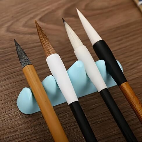1PC Paint Brush Holder Calligraphy Brush Rest Stand Non-Rolling Keeper for Paintbrushes Pens Ink Painting Watercolor Drawing, Cyan, Blue in Saudi Arabia