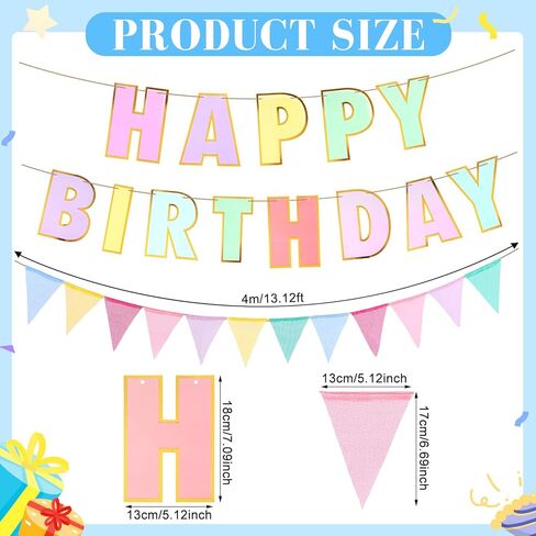 26 Pcs Pastel Birthday Party Hats for Kids Include Pastel Happy Birthday Signs Banner Pennant Flags Macaron Party Hats Decorations Pre Assembled for Kids Adults Girl Women in Kuwait