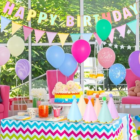 26 Pcs Pastel Birthday Party Hats for Kids Include Pastel Happy Birthday Signs Banner Pennant Flags Macaron Party Hats Decorations Pre Assembled for Kids Adults Girl Women in Kuwait