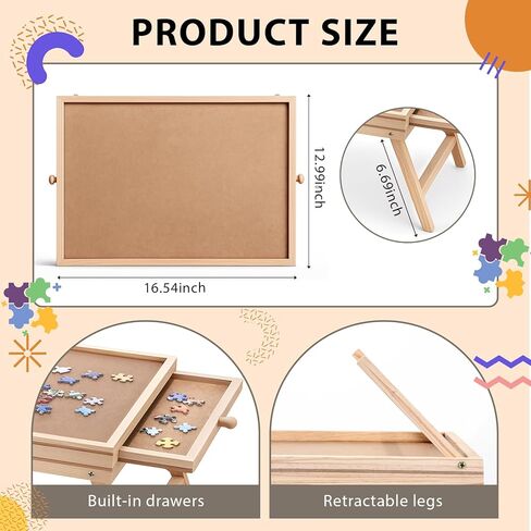 Small Puzzle Board with Legs 16.5 x 13 Inch Portable Puzzle Table with 2 Drawers Wooden Jigsaw Game Board Suitable for Personal in Saudi Arabia