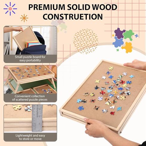 Small Puzzle Board with Legs 16.5 x 13 Inch Portable Puzzle Table with 2 Drawers Wooden Jigsaw Game Board Suitable for Personal in Saudi Arabia