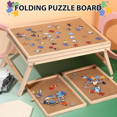 Small Puzzle Board with Legs 16.5 x 13 Inch Portable Puzzle Table with 2 Drawers Wooden Jigsaw Game Board Suitable for Personal in Saudi Arabia